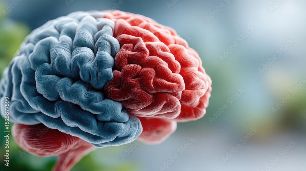Poster brain and emotion including fear and mental balance concept. a detailed close-up of a colorful human