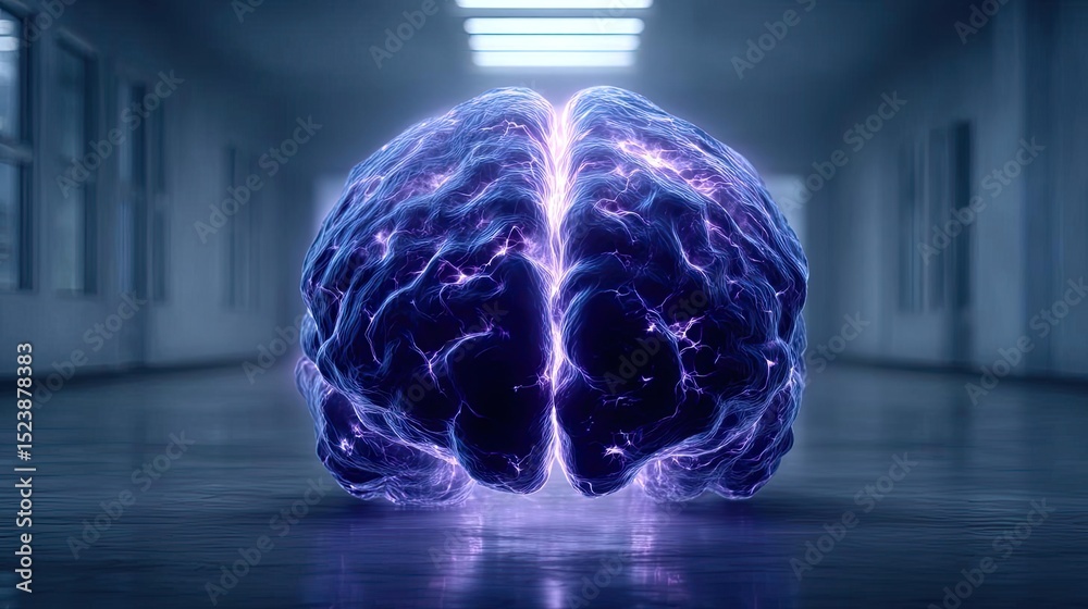 Poster brain and emotion including fear and mental balance concept. conceptual illustration of a brain with