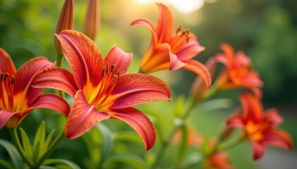 Close-up of individual Western Red lilies swaying gently in the breeze, bloom, flower, nature