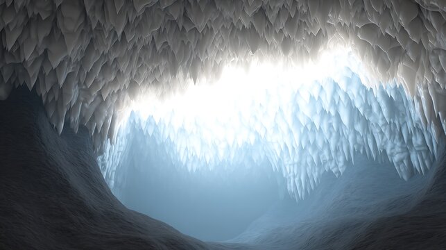 Ice cave with light tunnel effect