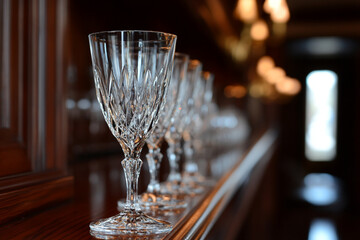 Elegant crystal glassware reflecting soft candlelight ambiance