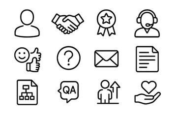 Black and white business icons - communication, feedback, support, quality assurance