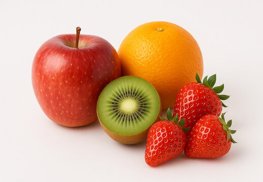 "Assorted Fresh Fruits on Clean White Backdrop"