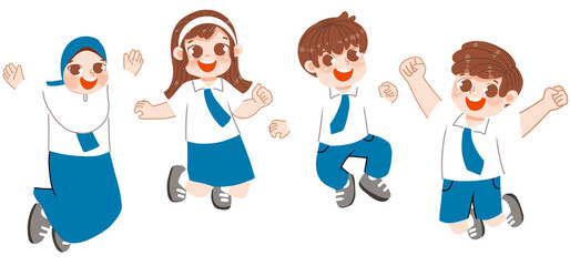 Student jumping with friends