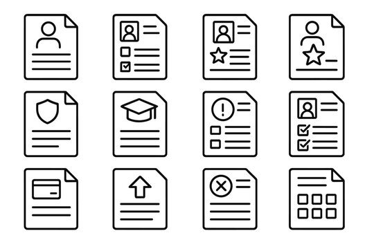 Black icon set featuring documents and user profiles on dark background