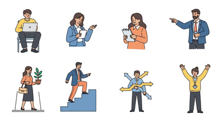 Diverse Cartoon Illustrations Depicting Various Business and Lifestyle Activities