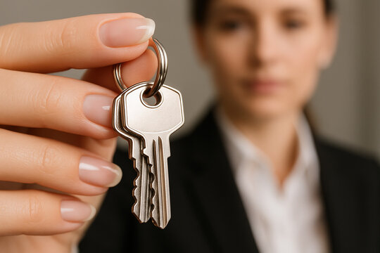 Real estate agent holding new house keys