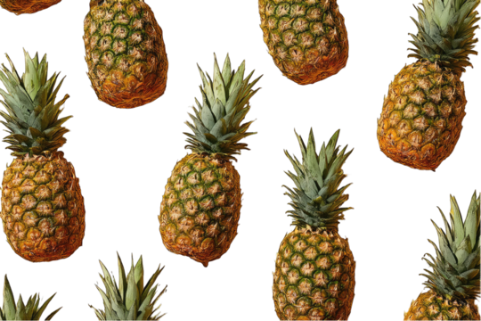 A pattern of pineapples on a black background.  Each pineapple is outlined in a warm, orange-yellow color