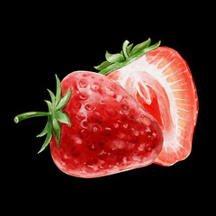 strawberry illustration on black background