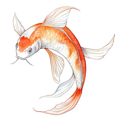 Colorful koi fish with orange, white, and red scales swimming