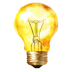 Watercolor illustration of glowing light bulb with warm yellow