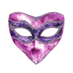 Colorful masquerade mask with purple and pink watercolor effects