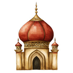 Watercolor illustration of traditional Indian palace with large