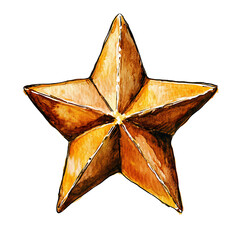 Watercolor illustration of five pointed star with warm brown