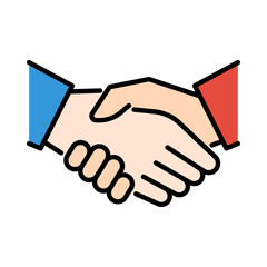 Fototapeta premium Handshake flat icon in color, representing partnership, collaboration, teamwork, business deal, cooperation, trust, and greeting.