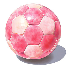 Pink and white soccer ball with shiny surface and shadow vibrant