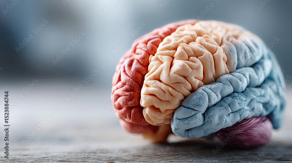 Aufkleber brain and emotion including fear and mental balance concept. close-up of a human brain showcasing de