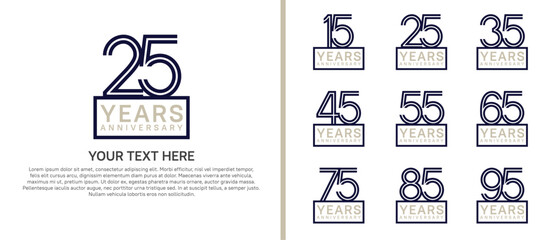 logo anniversary set. blue color with square on white background for special event