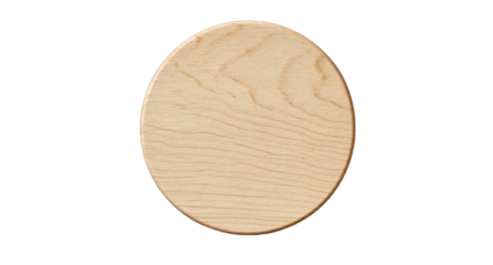 Circular, light-colored wooden disc, smooth surface