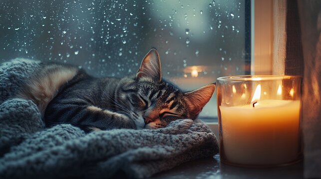 Cozy Rainy Day: Cat Nap by Candlelight