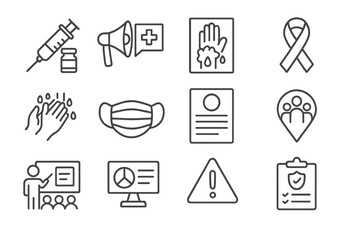 Fototapeta premium Healthcare and safety icons: vaccine, hygiene, and awareness symbols