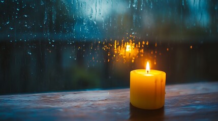 Candlelight Glow on a Rainy Day