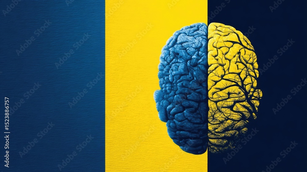Poster brain and emotion including fear and mental balance concept. a colorful representation of the human 