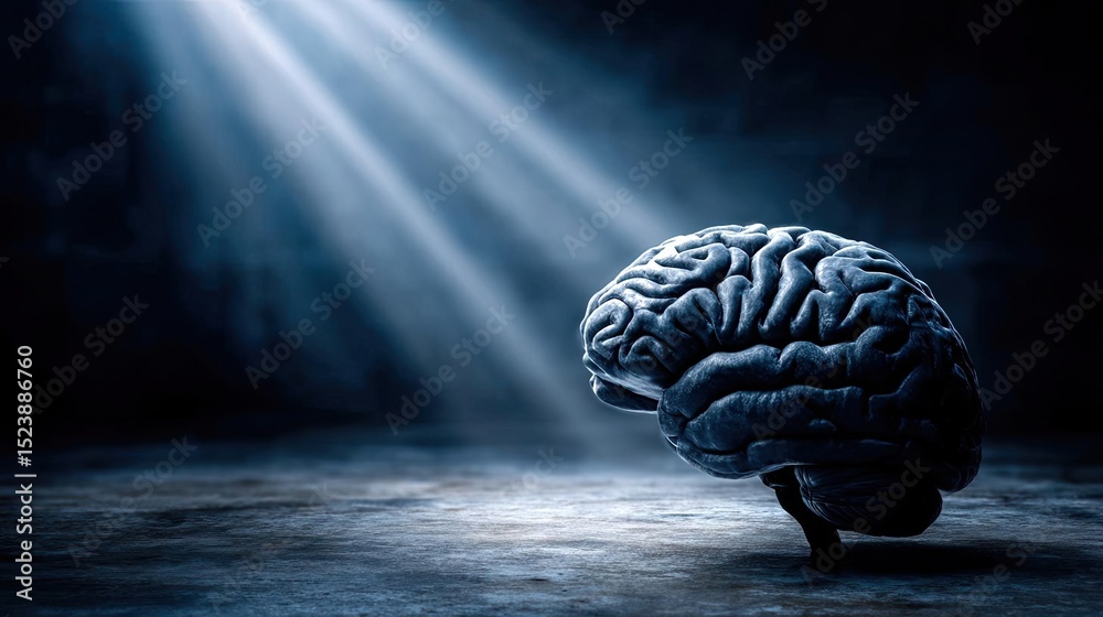 Poster brain and emotion including fear and mental balance concept. a conceptual image of a brain illuminat