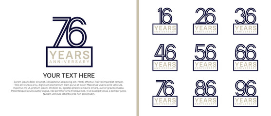 logo anniversary set. blue color with square on white background for special event