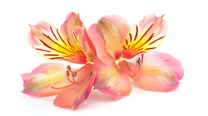 Fototapeta premium Alstroemeria Flower in Pink and Yellow on White 