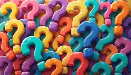Colorful question marks creating a playful and vibrant background