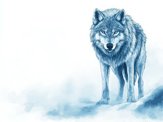 Fototapeta premium Majestic Wolf Staring into the Distance with Intense Gaze in a Serene Landscape Highlighting the Beauty and Mystique of Wild Nature