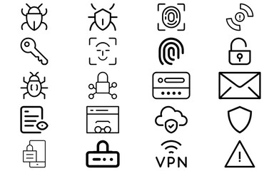 Set of cybersecurity and data protection icons vector. Security, privacy, shield, lock, and network symbols

