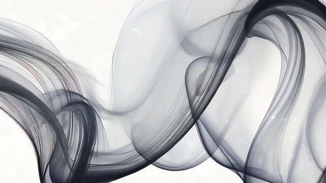 Black flowing smoke shapes forming elegant curves on white background