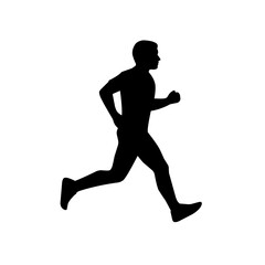 Silhouette of a man running in motion. Black vector figure representing speed, fitness, exercise, and dynamic activity in a minimal flat design