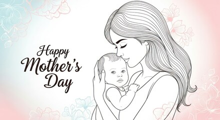 Mother and child illustration for happy mothers day.