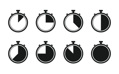 Set of round clocks faces showing different time. Vector illustration.