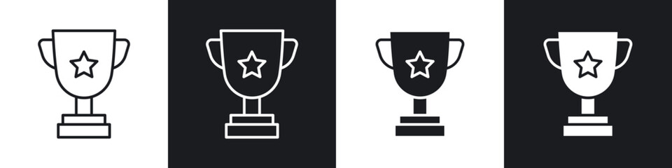 Trophy icons in flat and thin stroke style
