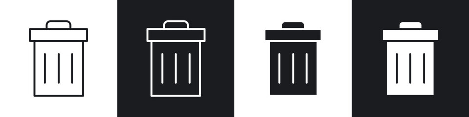 Trash Bin icons in flat and thin stroke style