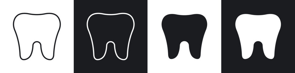 Tooth icons in flat and thin stroke style