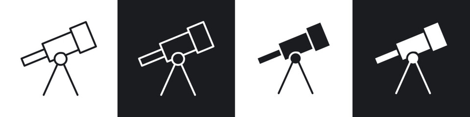 Telescope icons in flat and thin stroke style