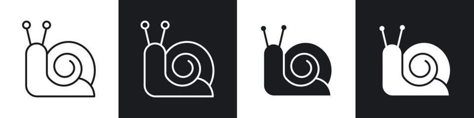 Snail icons in flat and thin stroke style