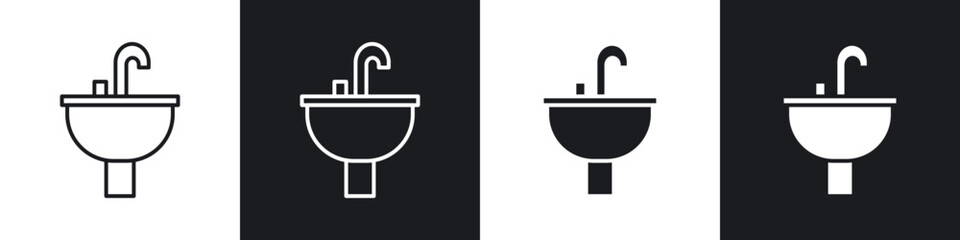 Sink icons in flat and thin stroke style