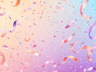 Dreamy Celebration Background with Floating Ribbons and Sparkling Confetti for Festive Occasions