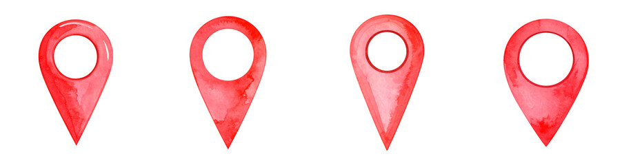 Watercolor Red Location Pin PNG set, Transparent background