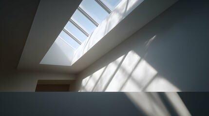 Obraz premium Sunshine leaks into sleek modern space, highlighting sharp shadows and cool design features.