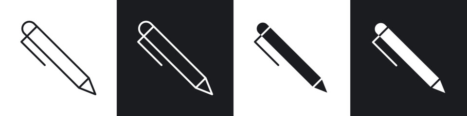 Pen icons in flat and thin stroke style