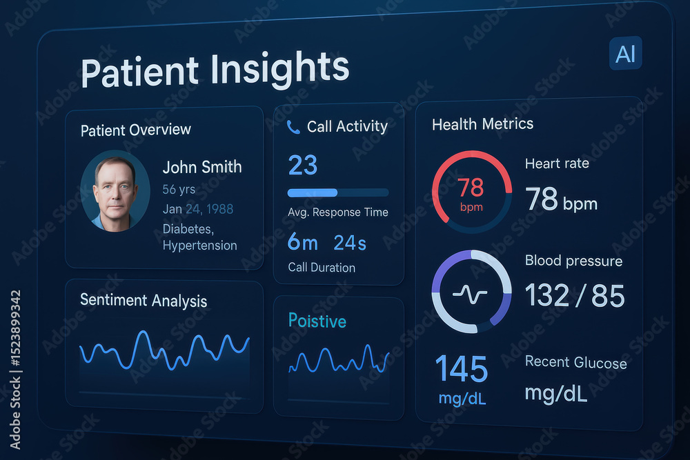 Wall mural patient insights dashboard displays healthcare data with call activity and health metrics for patien