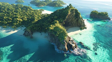 Obraz premium Secluded Tropical Island Cove Bathed in Sunlight
