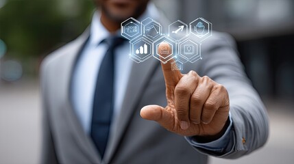 Businessman interacting with digital display